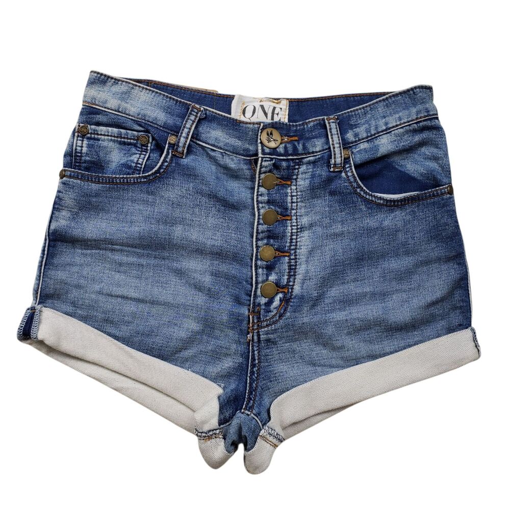 One Teaspoon Lovers Shorts Womens 26 Low Rise Botton Fly Cuffed Hem Y2K